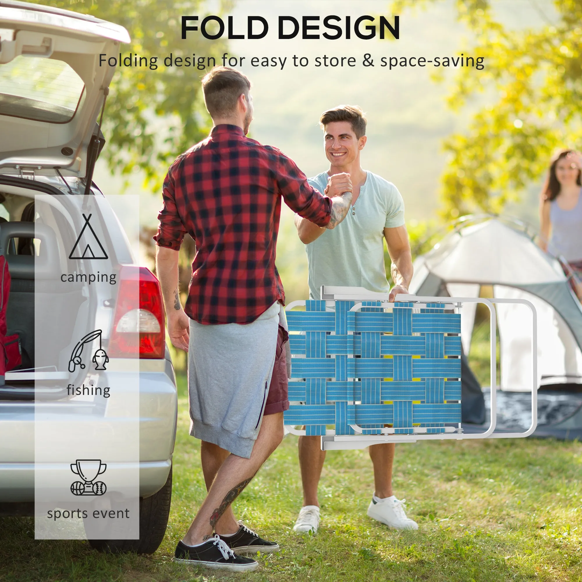 Set of 2 Classic Outdoor Camping Chairs, Portable Lawn Chairs w/ Armrests, Blue