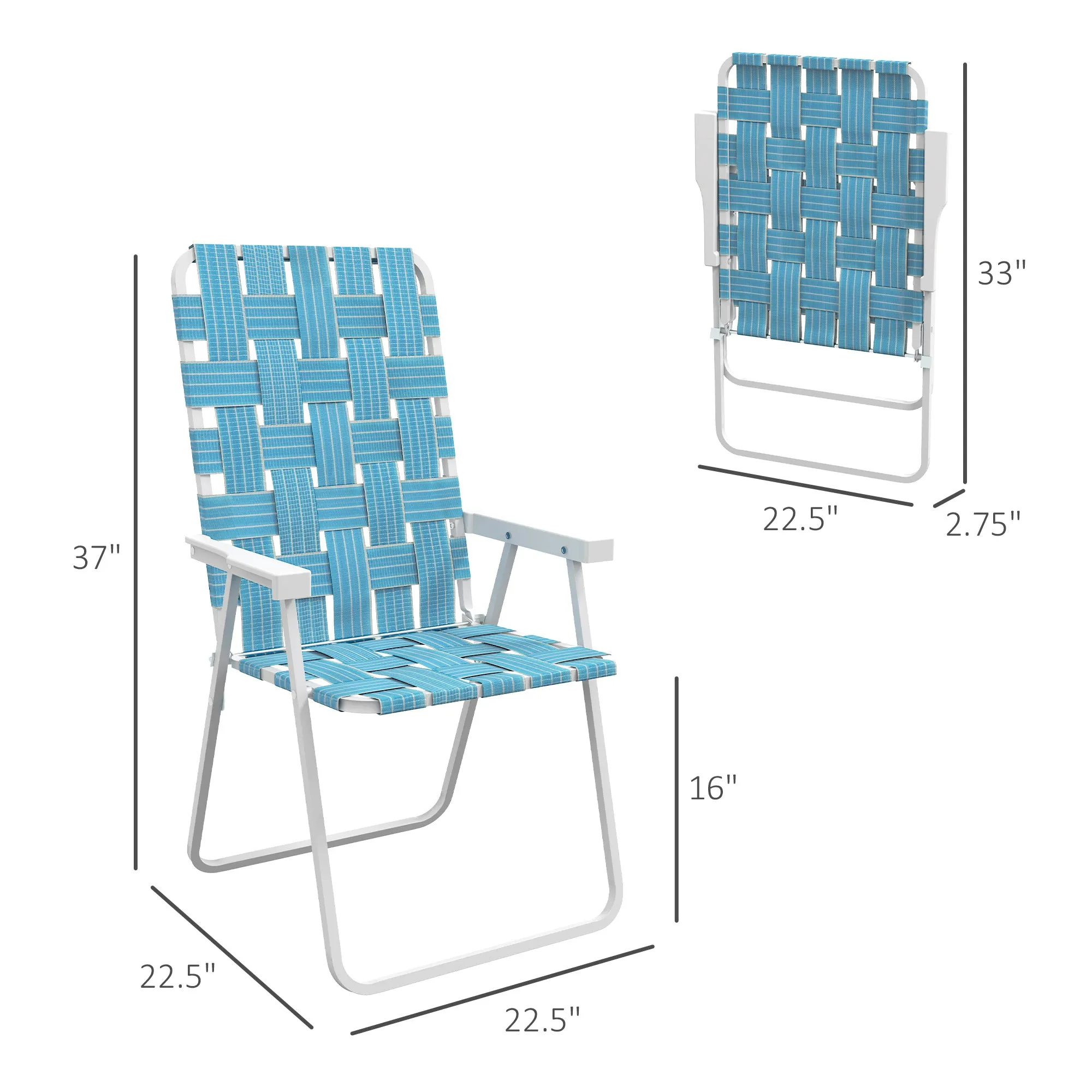 Set of 2 Classic Outdoor Camping Chairs, Portable Lawn Chairs w/ Armrests, Blue