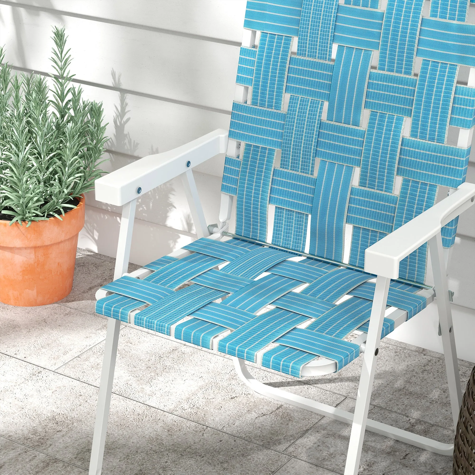 Set of 2 Classic Outdoor Camping Chairs, Portable Lawn Chairs w/ Armrests, Blue