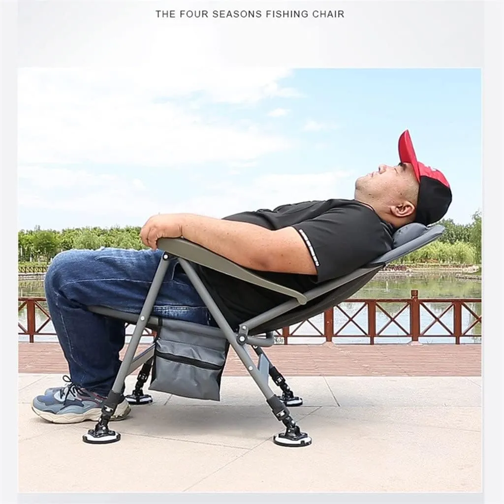 SEYFI Camping Chairs,Fishing Chair Beach Chair Outdoor Foldable Fishing Chair Recliner Four-Leg Adjustable Portable Fishing Chair Comfortable Design/D/Light Grey