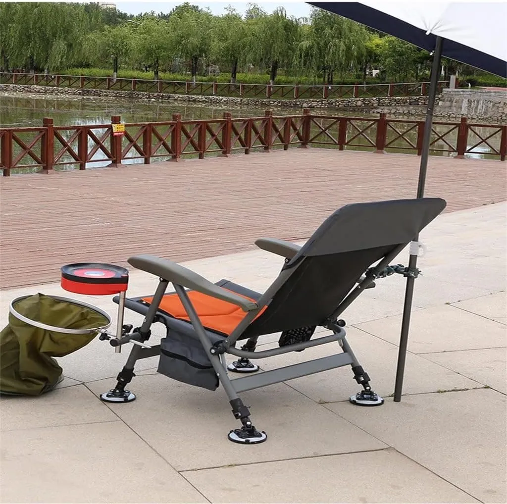 SEYFI Camping Chairs,Fishing Chair Beach Chair Outdoor Foldable Fishing Chair Recliner Four-Leg Adjustable Portable Fishing Chair Comfortable Design/D/Light Grey