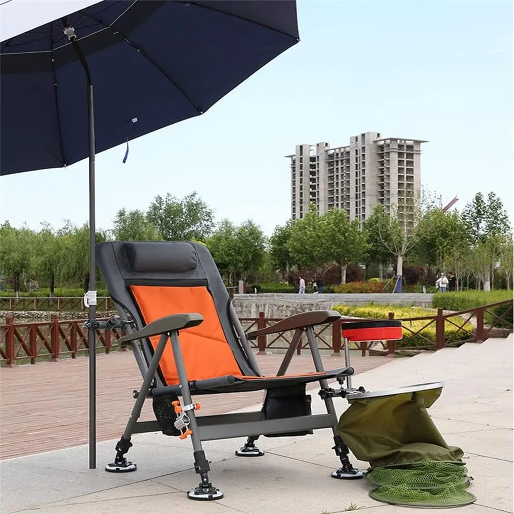 SEYFI Camping Chairs,Fishing Chair Beach Chair Outdoor Foldable Fishing Chair Recliner Four-Leg Adjustable Portable Fishing Chair Comfortable Design/D/Light Grey
