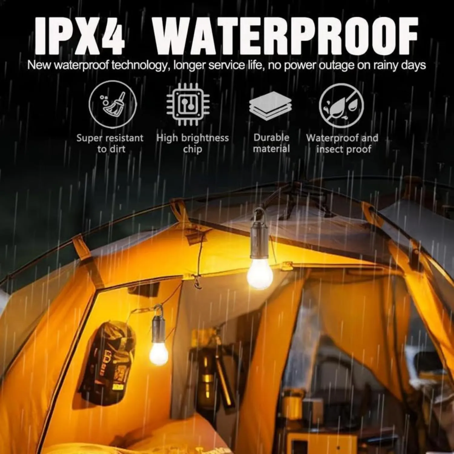 Shineshore Solar Lights - Solar Rechargeable Hooked Camping Light, Waterproof Portable USB Rechargeable LED Lights for Outdoor, Camping (2Pcs)