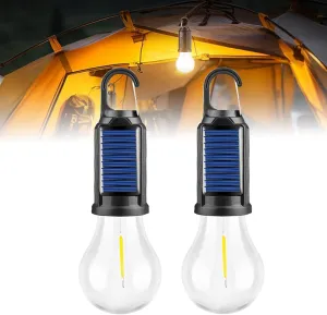 Shineshore Solar Lights - Solar Rechargeable Hooked Camping Light, Waterproof Portable USB Rechargeable LED Lights for Outdoor, Camping (2Pcs)