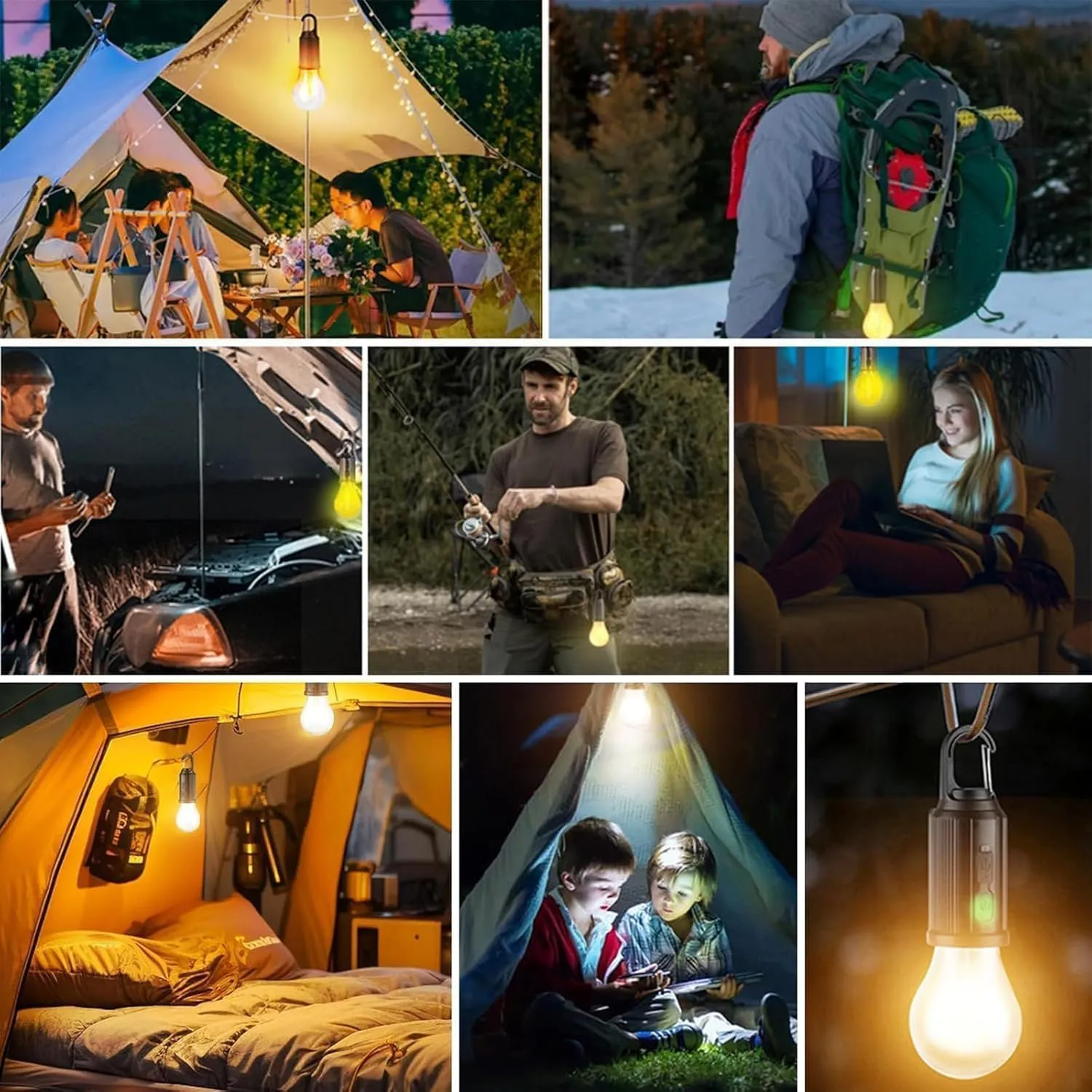 Shineshore Solar Rechargeable Hooked Camping Light, Solar Tent Lights USB Rechargeable Camping Lights, Portable Outdoor Tent Lights with Clip Hook for Camping, Waterproof (3PCS,Style A)