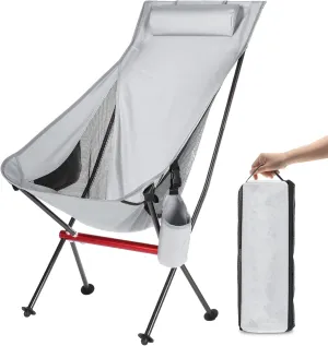ShowyLive Camping Chair Portable Folding Lightweight Outdoor Compact Backpack Chair with Cup Holder Heavy Duty for Hiking, Grey