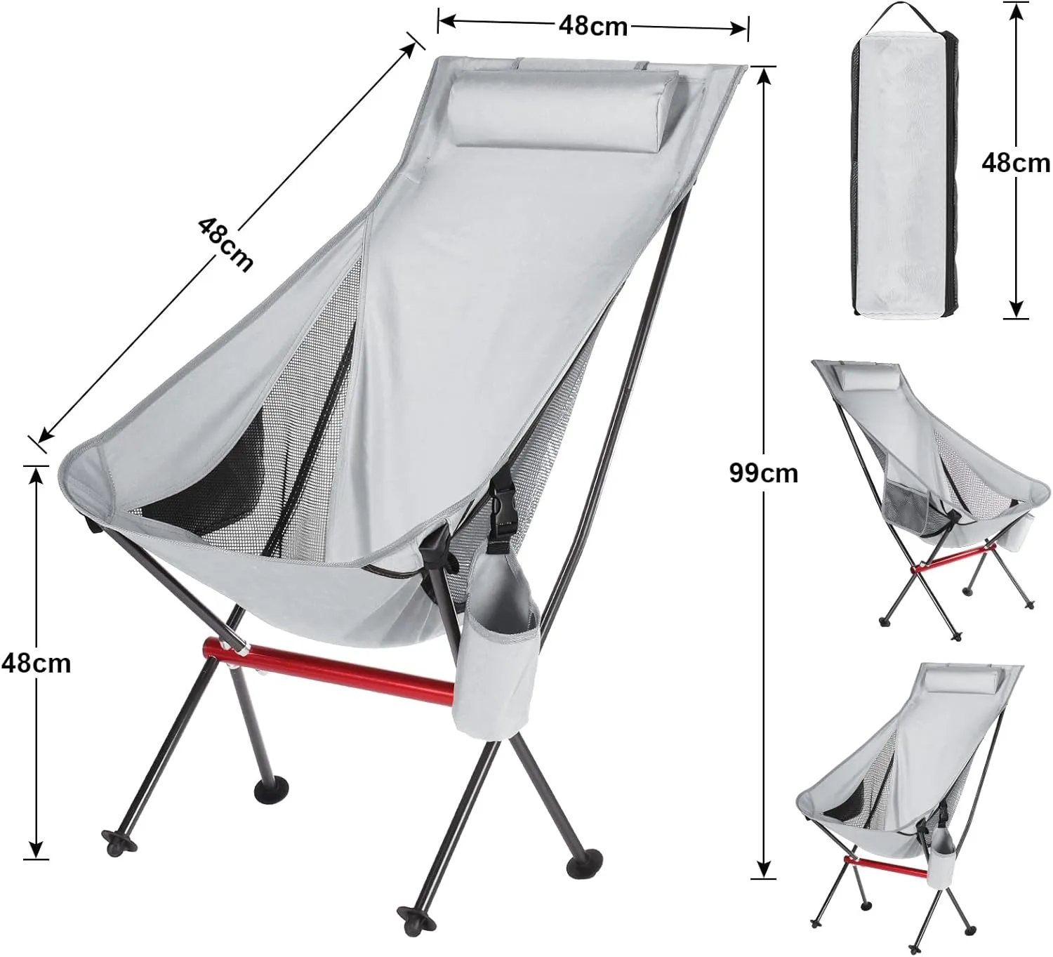 ShowyLive Camping Chair Portable Folding Lightweight Outdoor Compact Backpack Chair with Cup Holder Heavy Duty for Hiking, Grey