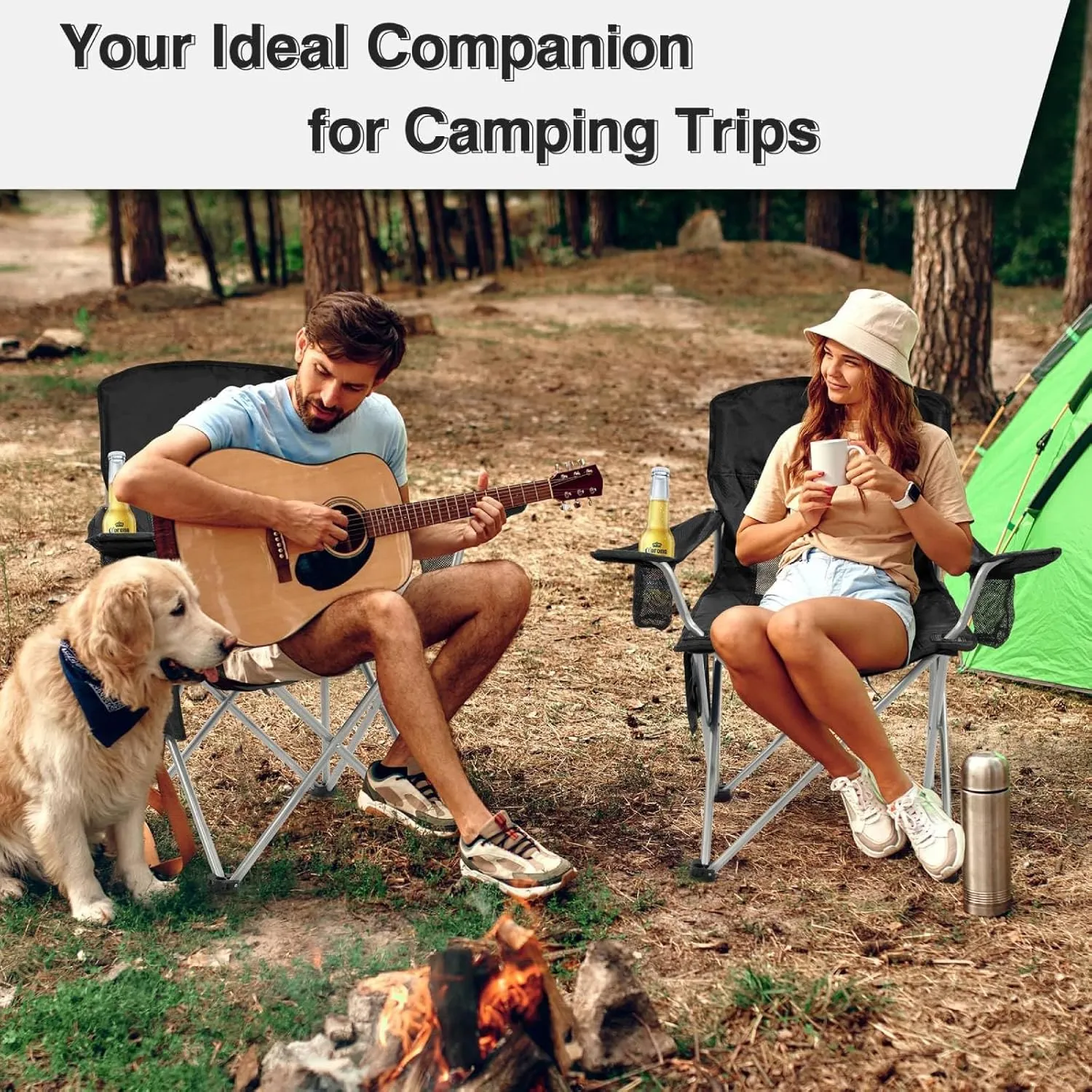 Simple Deluxe Outdoor Foldable Camping Chair, with Cup Holder and Carrying Bag, Camping Chair with 300lbs Capacity and Sturdy Material, Suitable for Beaches, Hiking and Camping, Black