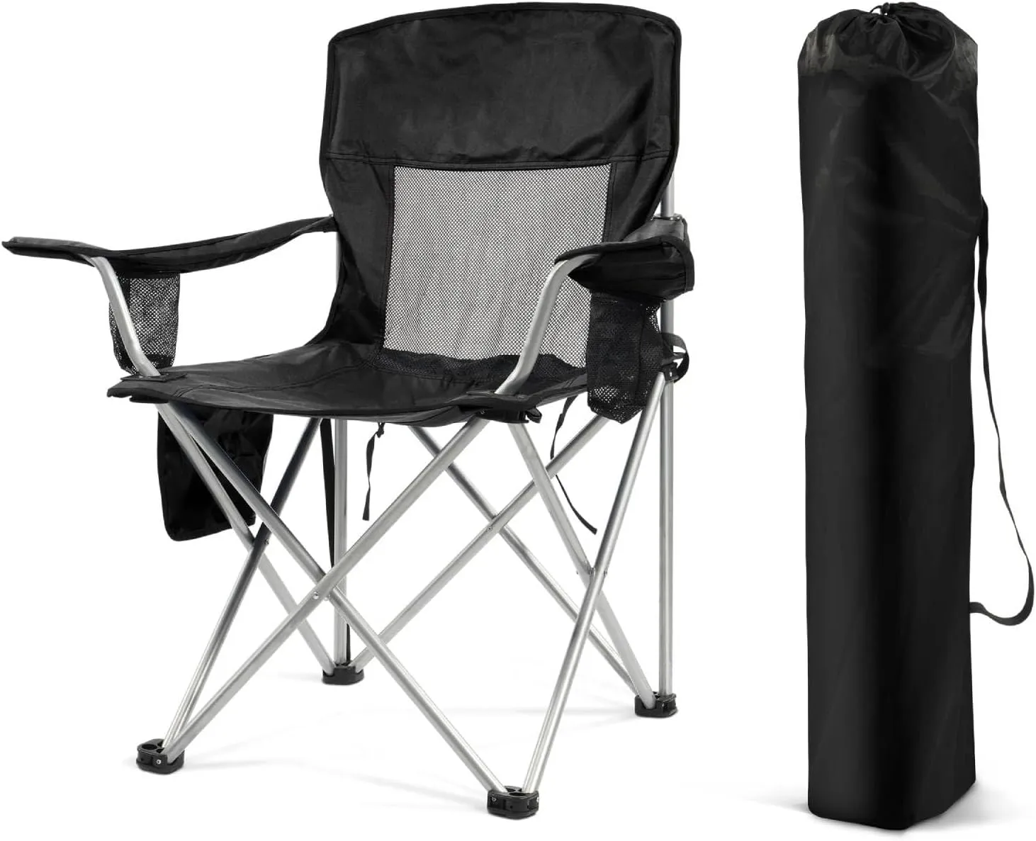 Simple Deluxe Outdoor Foldable Camping Chair, with Cup Holder and Carrying Bag, Camping Chair with 300lbs Capacity and Sturdy Material, Suitable for Beaches, Hiking and Camping, Black