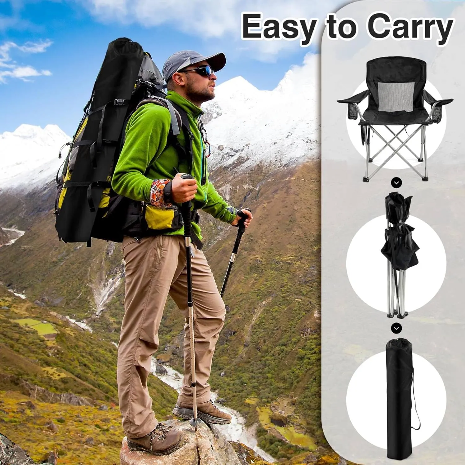 Simple Deluxe Outdoor Foldable Camping Chair, with Cup Holder and Carrying Bag, Camping Chair with 300lbs Capacity and Sturdy Material, Suitable for Beaches, Hiking and Camping, Black