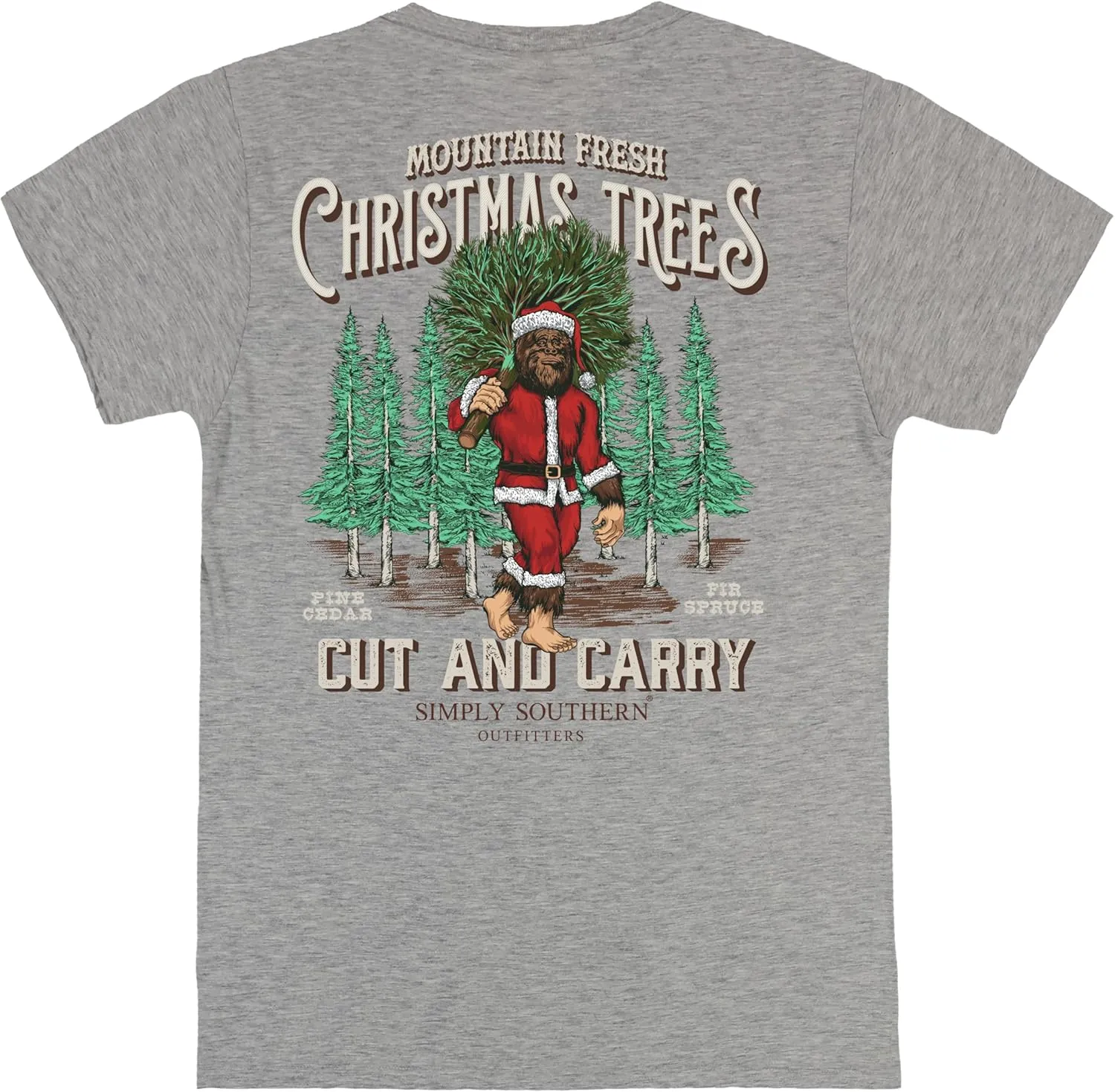 Simply Southern Mountain Fresh Christmas Trees Cut and Carry - Sasquatch - Adult T-Shirt