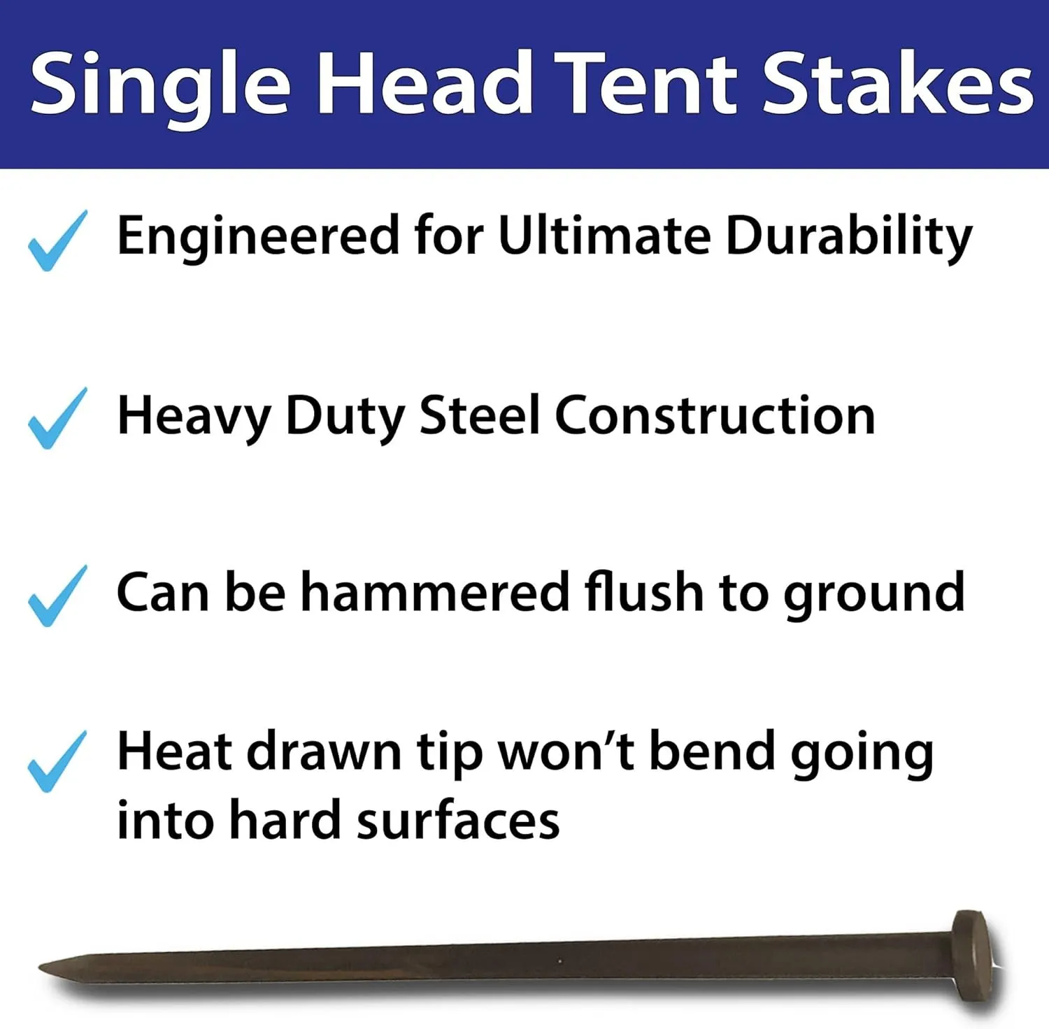 Single Head Tent Stakes - Heavy Duty Steel Tent Stakes, Versatile Ground Spikes to Anchor Commercial Inflatables, Party Tents, and Outdoor Camping Shelters, 3/4 x 24 Inch, 10-Pack