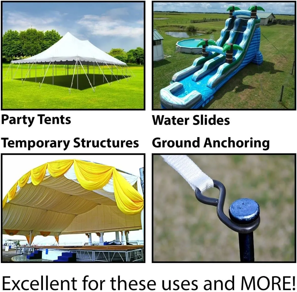 Single Head Tent Stakes - Heavy Duty Steel Tent Stakes, Versatile Ground Spikes to Anchor Commercial Inflatables, Party Tents, and Outdoor Camping Shelters, 3/4 x 24 Inch, 10-Pack