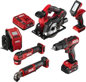 SKIL PWR CORE 12 Brushless 6-Tool Combo Kit, Included 4.0Ah Lithium Battery, 2.0Ah Lithium Battery and PWRJump Charger - CB7434-21