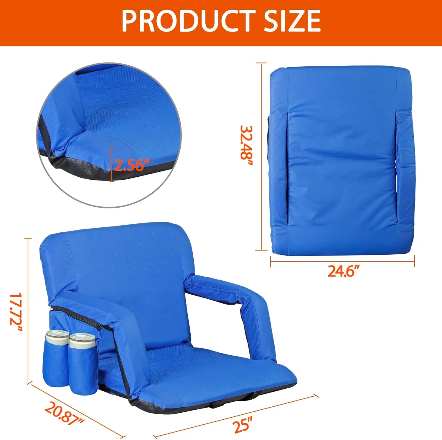 Smartxchoices 20.5"/24.5" Wide Stadium Seat Chair Bleacher Seats Padded with Back Support, Cushion, Arms, Pockets, Anchor Straps, Portable Folding Seat with Shoulder Straps