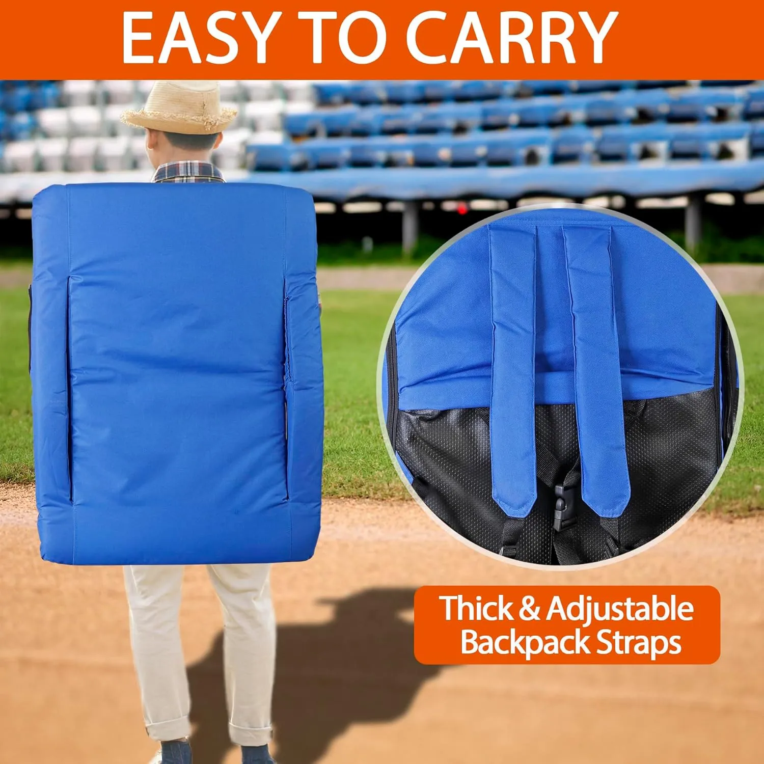 Smartxchoices 20.5"/24.5" Wide Stadium Seat Chair Bleacher Seats Padded with Back Support, Cushion, Arms, Pockets, Anchor Straps, Portable Folding Seat with Shoulder Straps
