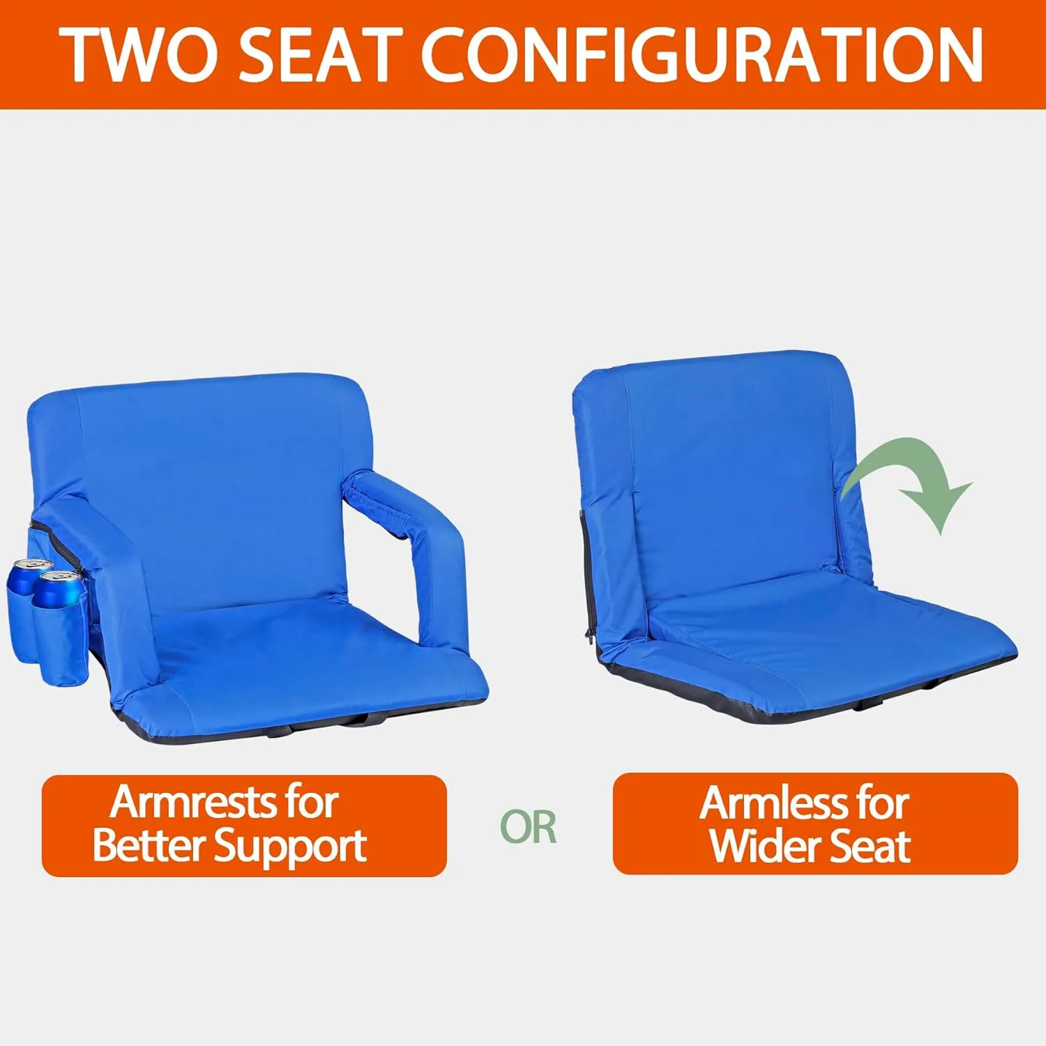 Smartxchoices 20.5"/24.5" Wide Stadium Seat Chair Bleacher Seats Padded with Back Support, Cushion, Arms, Pockets, Anchor Straps, Portable Folding Seat with Shoulder Straps