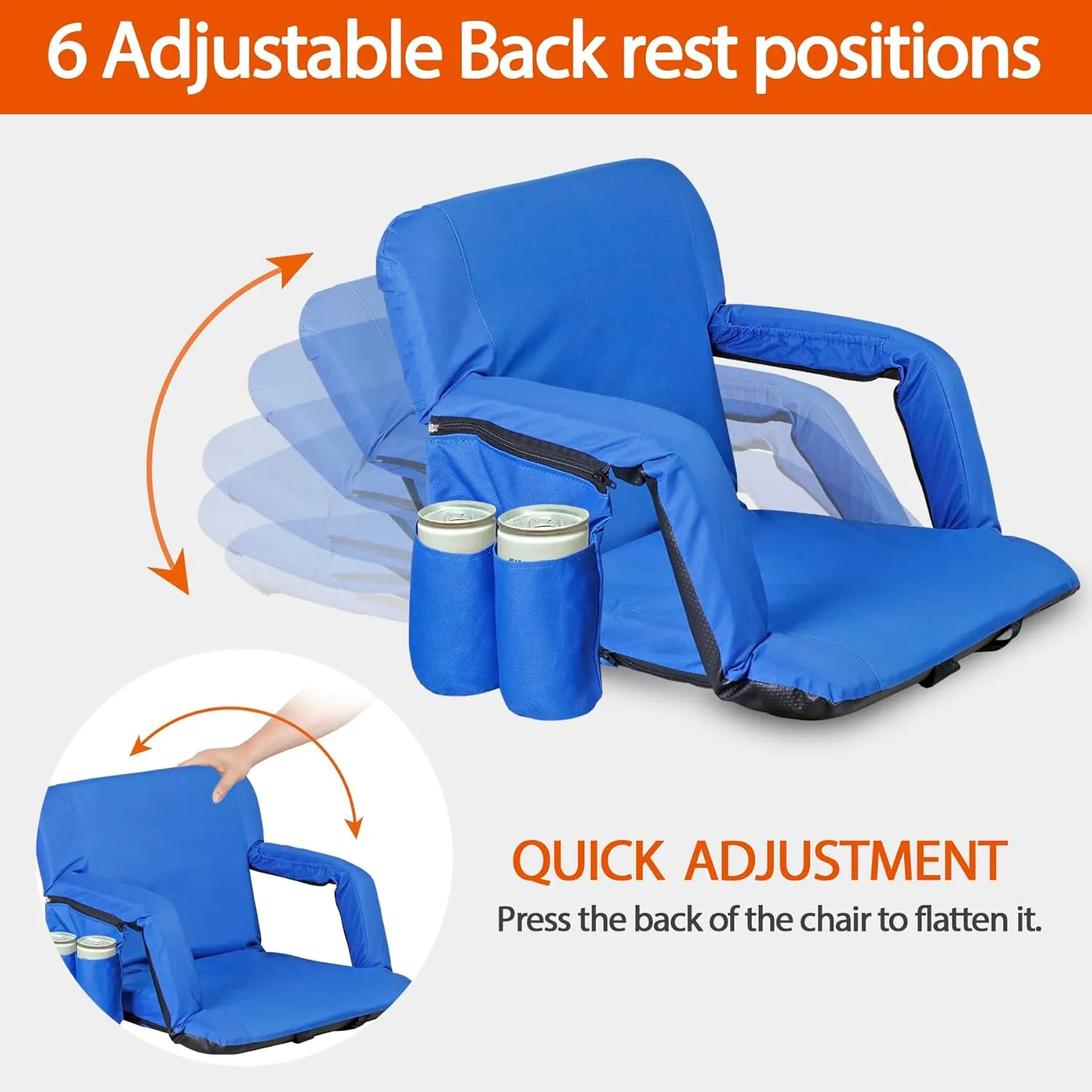Smartxchoices 20.5"/24.5" Wide Stadium Seat Chair Bleacher Seats Padded with Back Support, Cushion, Arms, Pockets, Anchor Straps, Portable Folding Seat with Shoulder Straps