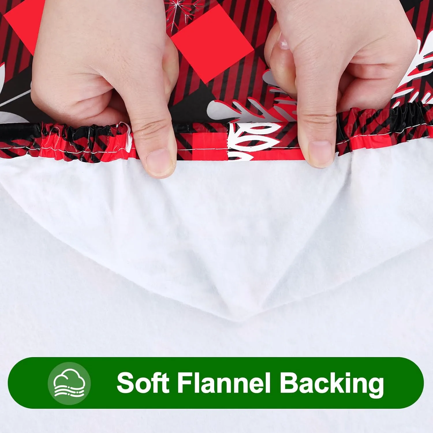 Smiry Plastic Christmas Tablecloth, Buffalo Plaid Waterproof Elastic Fitted Table Covers, Wipeable Flannel Backed Vinyl Tablecloths for Dinner, and New Year Celebration (Black & Red, 30x48 Inches)