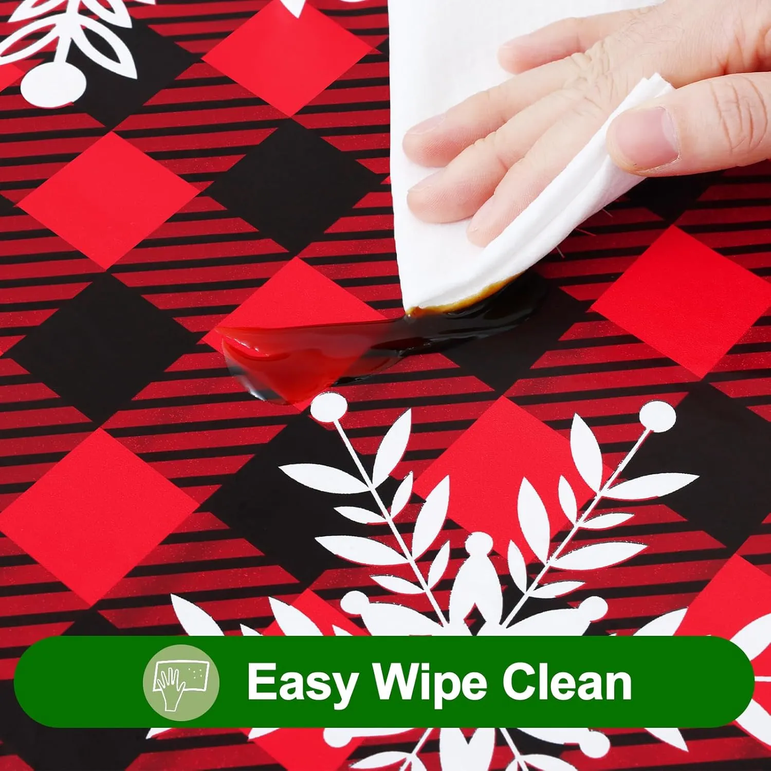 Smiry Plastic Christmas Tablecloth, Buffalo Plaid Waterproof Elastic Fitted Table Covers, Wipeable Flannel Backed Vinyl Tablecloths for Dinner, and New Year Celebration (Black & Red, 30x48 Inches)