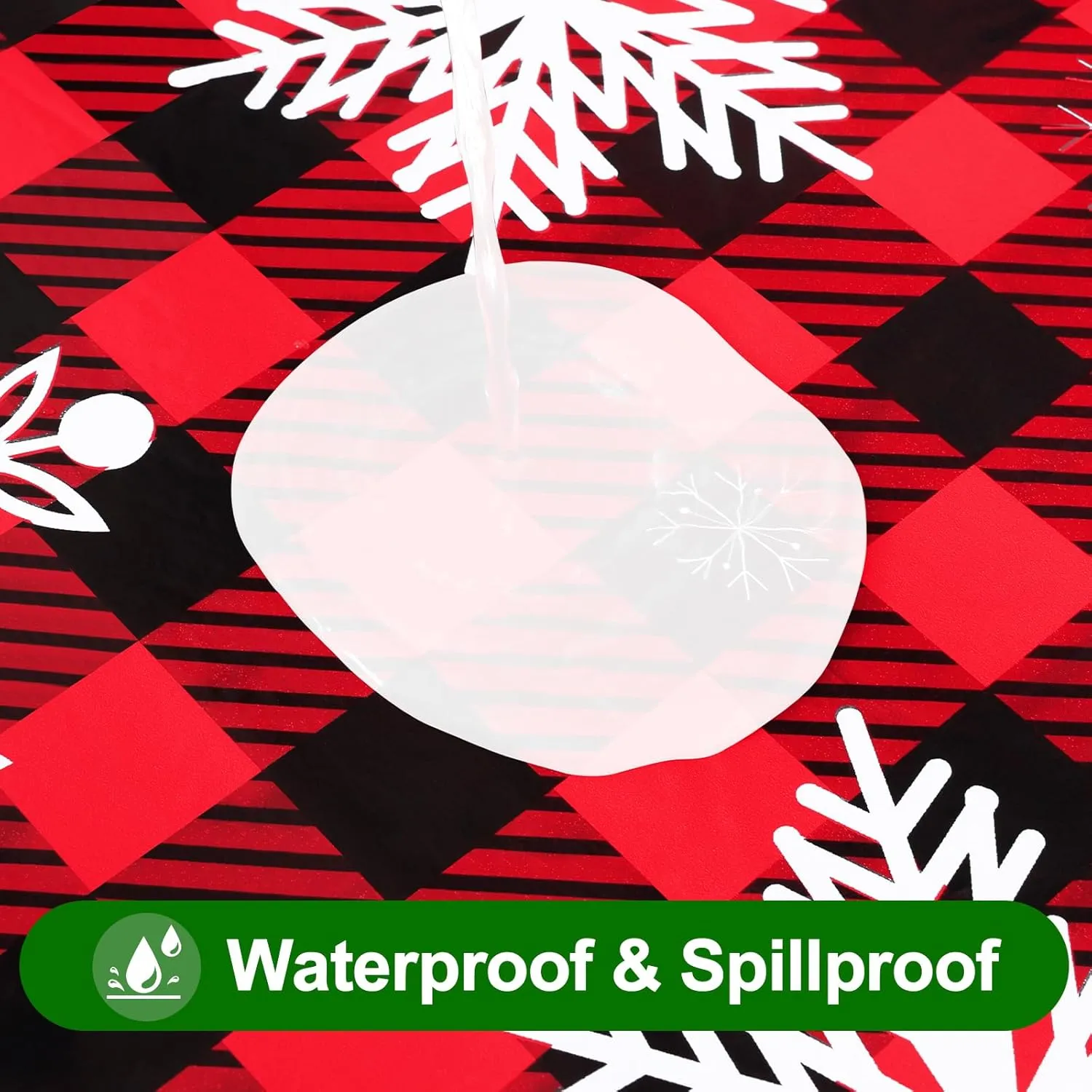 Smiry Plastic Christmas Tablecloth, Buffalo Plaid Waterproof Elastic Fitted Table Covers, Wipeable Flannel Backed Vinyl Tablecloths for Dinner, and New Year Celebration (Black & Red, 30x48 Inches)