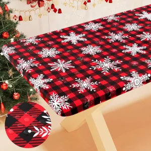 Smiry Plastic Christmas Tablecloth, Buffalo Plaid Waterproof Elastic Fitted Table Covers, Wipeable Flannel Backed Vinyl Tablecloths for Dinner, and New Year Celebration (Black & Red, 30x48 Inches)