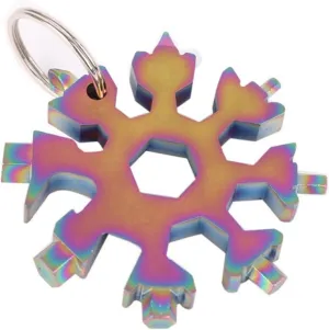 Snowflake Multitool ,Screwdriver Spanner,Snowflake Multitool 18 in 1 Multi-Tool Stainless Steel Snow Shape Flat Cross Head Screwdriver Allen Key Spanner Key Chain Tool For Backpack (Color : Gold) ( Co
