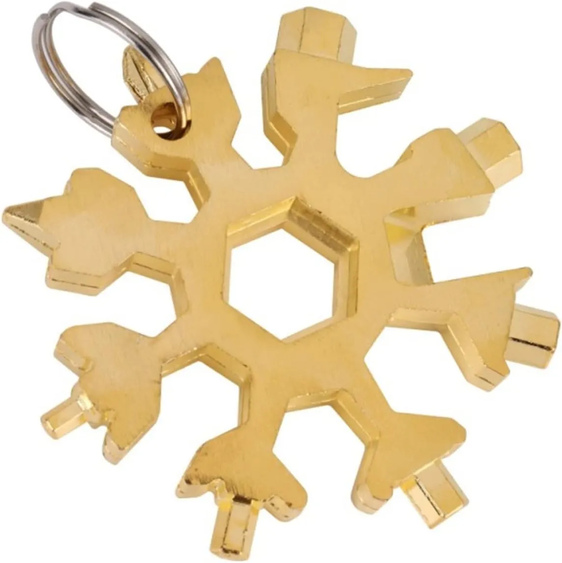 Snowflake Multitool ,Screwdriver Spanner,Snowflake Multitool 18 in 1 Multi-Tool Stainless Steel Snow Shape Flat Cross Head Screwdriver Allen Key Spanner Key Chain Tool For Backpack (Color : Gold) ( Co