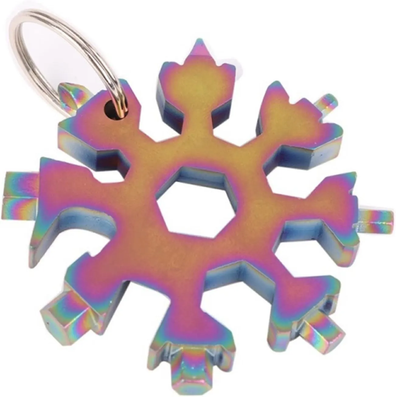 Snowflake Multitool ,Screwdriver Spanner,Snowflake Multitool 18 in 1 Multi-Tool Stainless Steel Snow Shape Flat Cross Head Screwdriver Allen Key Spanner Key Chain Tool For Backpack (Color : Gold) ( Co