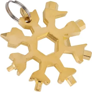 Snowflake Multitool ,Screwdriver Spanner,Snowflake Multitool 18 in 1 Multi-Tool Stainless Steel Snow Shape Flat Cross Head Screwdriver Allen Key Spanner Key Chain Tool For Backpack (Color : Gold) ( Co