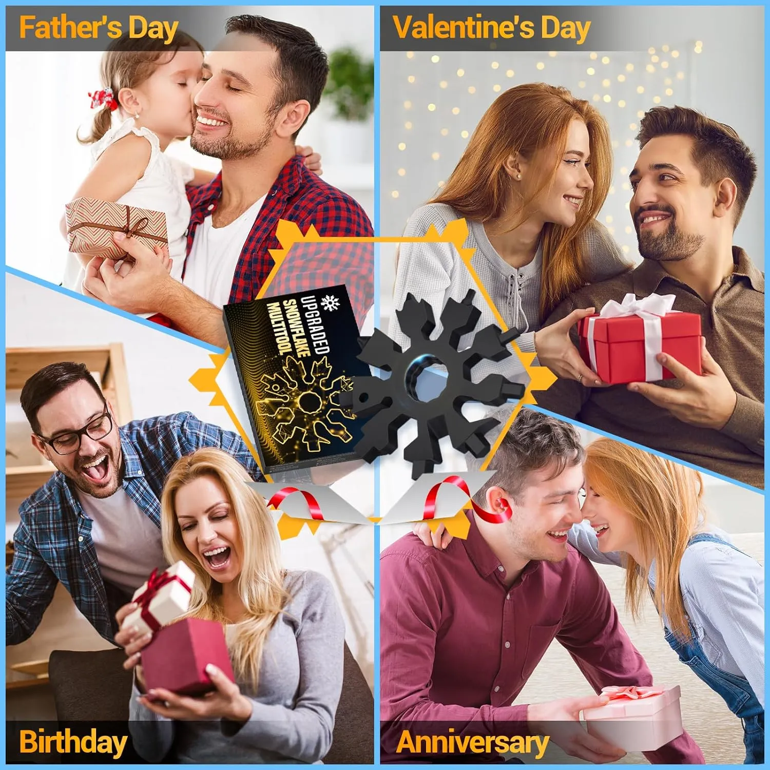 Snowflake Multitool Stocking Stuffers for Men - 20-in-1 Multi Tools Christmas Birthday Gifts for Dad Men Women Adults Husband Grandpa Pocket Size Gadgets with Screwdriver Bottle Opener Mini Tool 2Pack