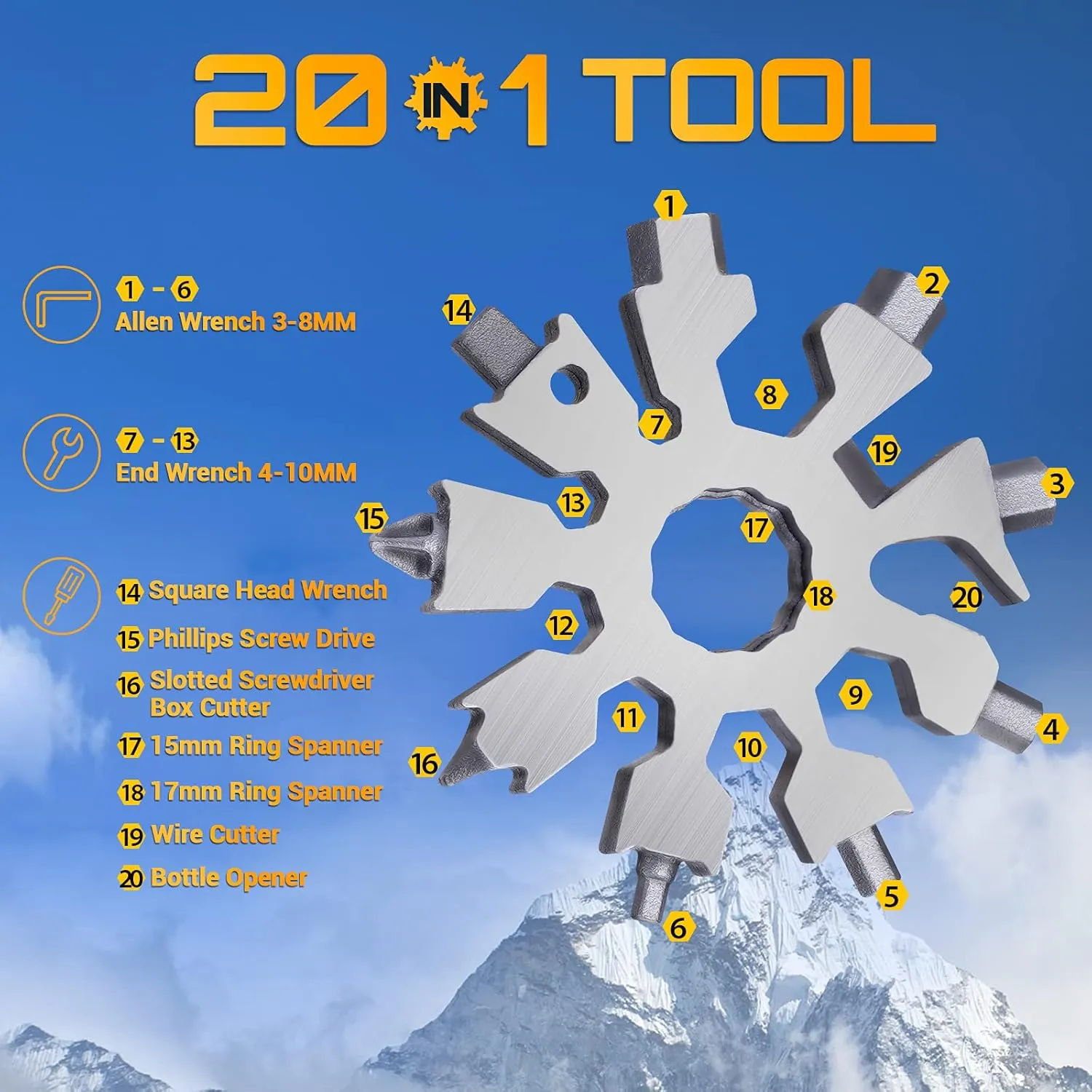 Snowflake Multitool Stocking Stuffers for Men - 20-in-1 Multi Tools Christmas Birthday Gifts for Dad Men Women Adults Husband Grandpa Pocket Size Gadgets with Screwdriver Bottle Opener Mini Tool 2Pack