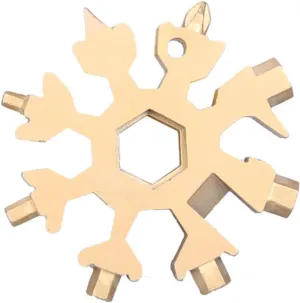 Snowflake Multitool,Screwdriver Spanner,Snowflake Multitool 18 in 1 Multi-Tool Snowflake Wrench Portable Colorful Spanner Stainless Steel Hand Tools Mini Screwdriver Corkscrew (Color : Gold) (Color