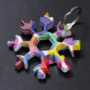 Snowflake Multitool,Screwdriver Spanner,Snowflake Multitool 18 in 1 Multi-Tool Snowflake Wrench Portable Colorful Spanner Stainless Steel Hand Tools Mini Screwdriver Corkscrew (Color : Gold) (Color
