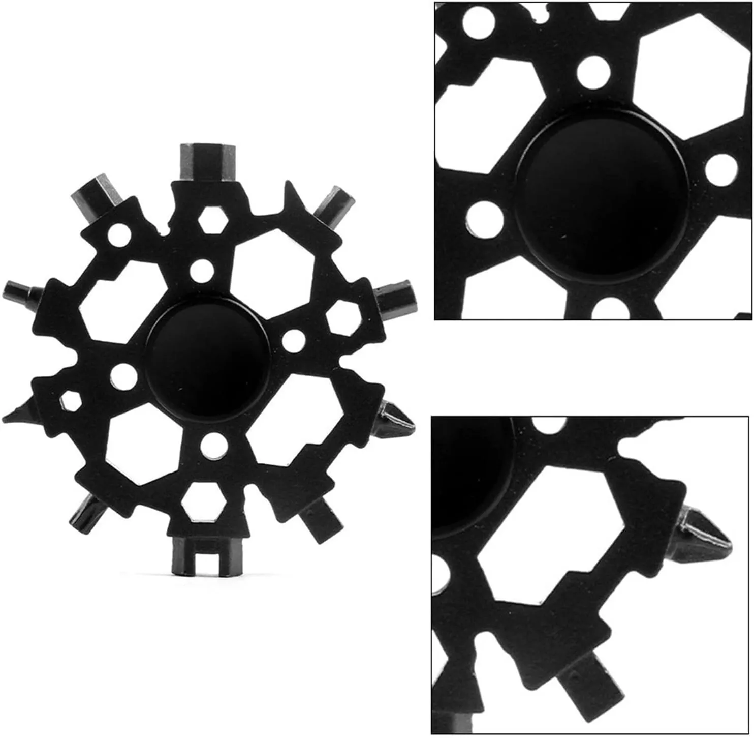 Snowflake Multitool,Screwdriver Spanner,Snowflake Multitool Wrench 23-in-1 Snowflake Multi Tool with Bottle Opener Flat Cross Screwdriver Stainless Steel Gift (Color : Black) (Color : Black)