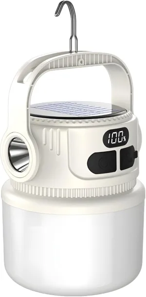 Solar and USB Rechargeable Led Lantern, Portable Emergency Light, 6 Adjustable Brightness Settings for Camping, Stalls, and Home