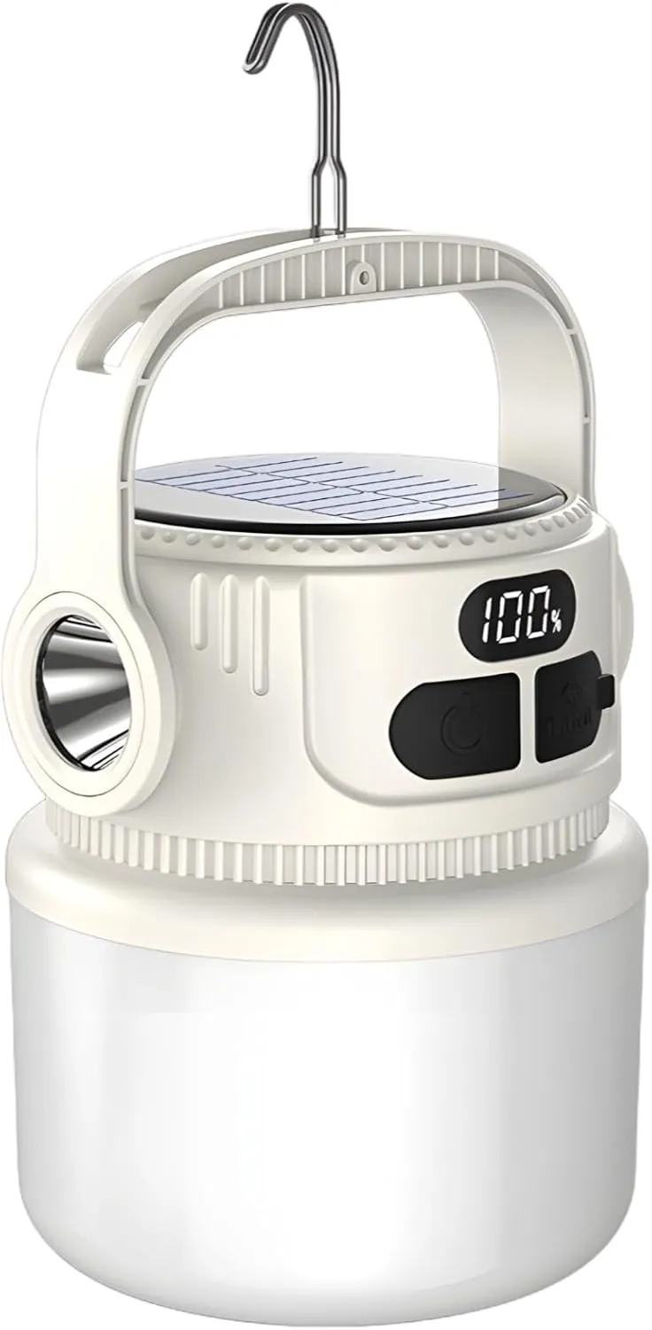 Solar and USB Rechargeable Led Lantern, Portable Emergency Light, 6 Adjustable Brightness Settings for Camping, Stalls, and Home