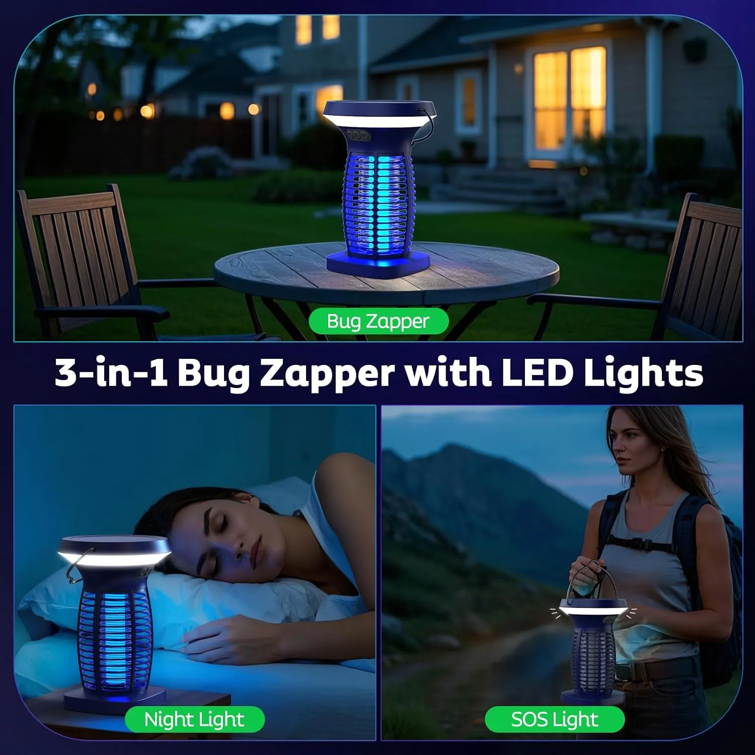 Solar Bug Zapper Outdoor, Mosquito Zapper Outdoor Waterproof Electric Fly Zapper Rechargeable Mosquito Killer with Solar Panel, 4200V Fly Trap Indoor for Home Backyard, Patio, Garden, Camping