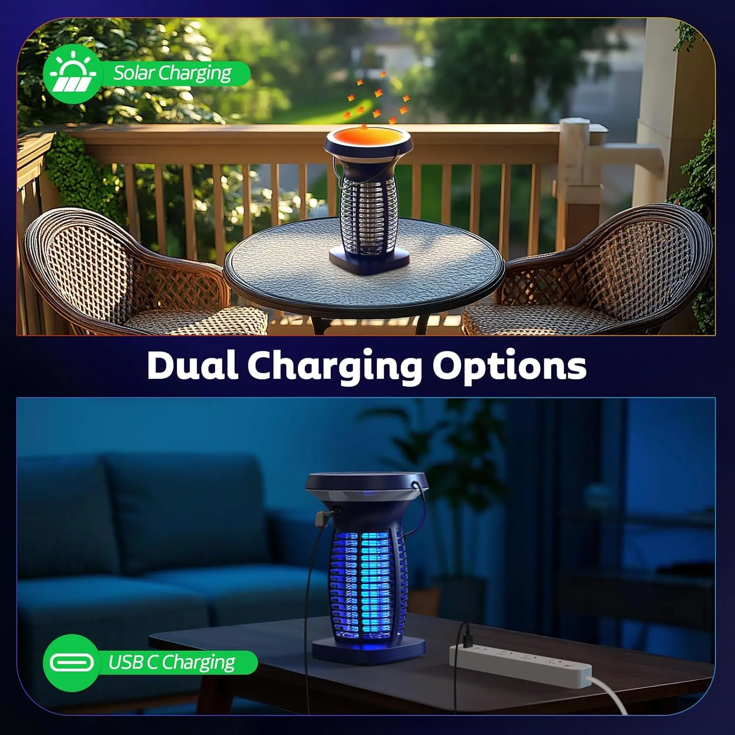 Solar Bug Zapper Outdoor, Mosquito Zapper Outdoor Waterproof Electric Fly Zapper Rechargeable Mosquito Killer with Solar Panel, 4200V Fly Trap Indoor for Home Backyard, Patio, Garden, Camping