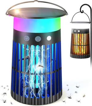 Solar Bug Zapper Outdoor, Portable Electric Mosquito Killer with Panel Sensor, Rechargeable Insect Trap with LED Night Light and Flame Effect, Ideal for Outside Patio, Backyard, and Camping (1 Pack)