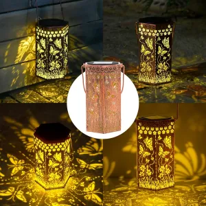 Solar Butterfly Lanterns Outdoor Hanging Lights, Fathers Day Gifts for Dad Mom Men Women, Hollowed-Out Metal Decor Lantern, Waterproof LED Decorative Garden Light for Patio, Yard, Pathway