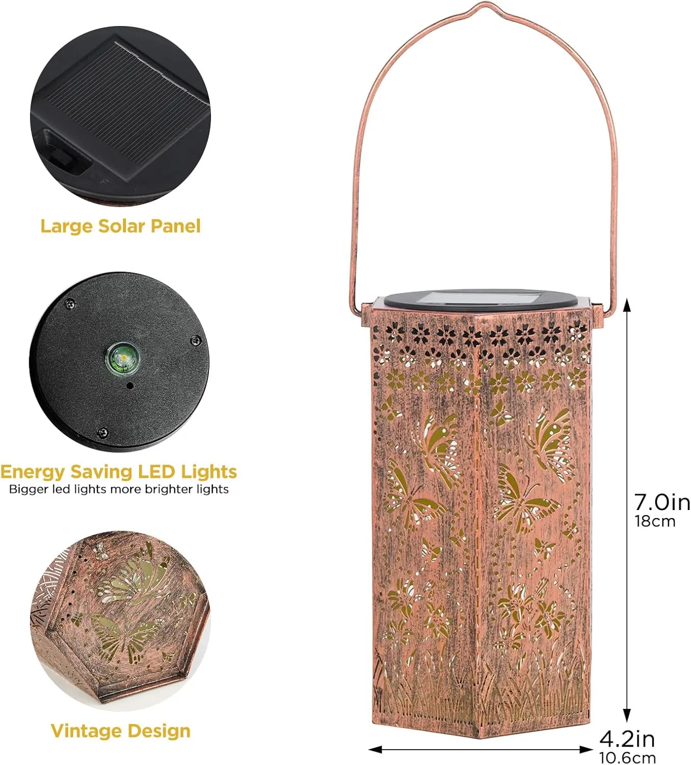 Solar Butterfly Lanterns Outdoor Hanging Lights, Fathers Day Gifts for Dad Mom Men Women, Hollowed-Out Metal Decor Lantern, Waterproof LED Decorative Garden Light for Patio, Yard, Pathway