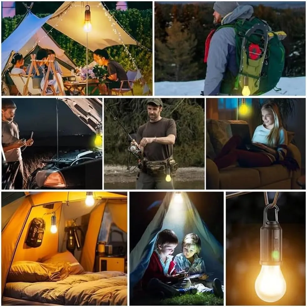 Solar Camp Bulbs, Rechargeable Hooked Camp Light Bulbs, Ipx4 Waterproof LED Tent Lights with 3 Modes, USB Charging Portable Outdoor for Camping Hiking Fishing Emergency(Style B)