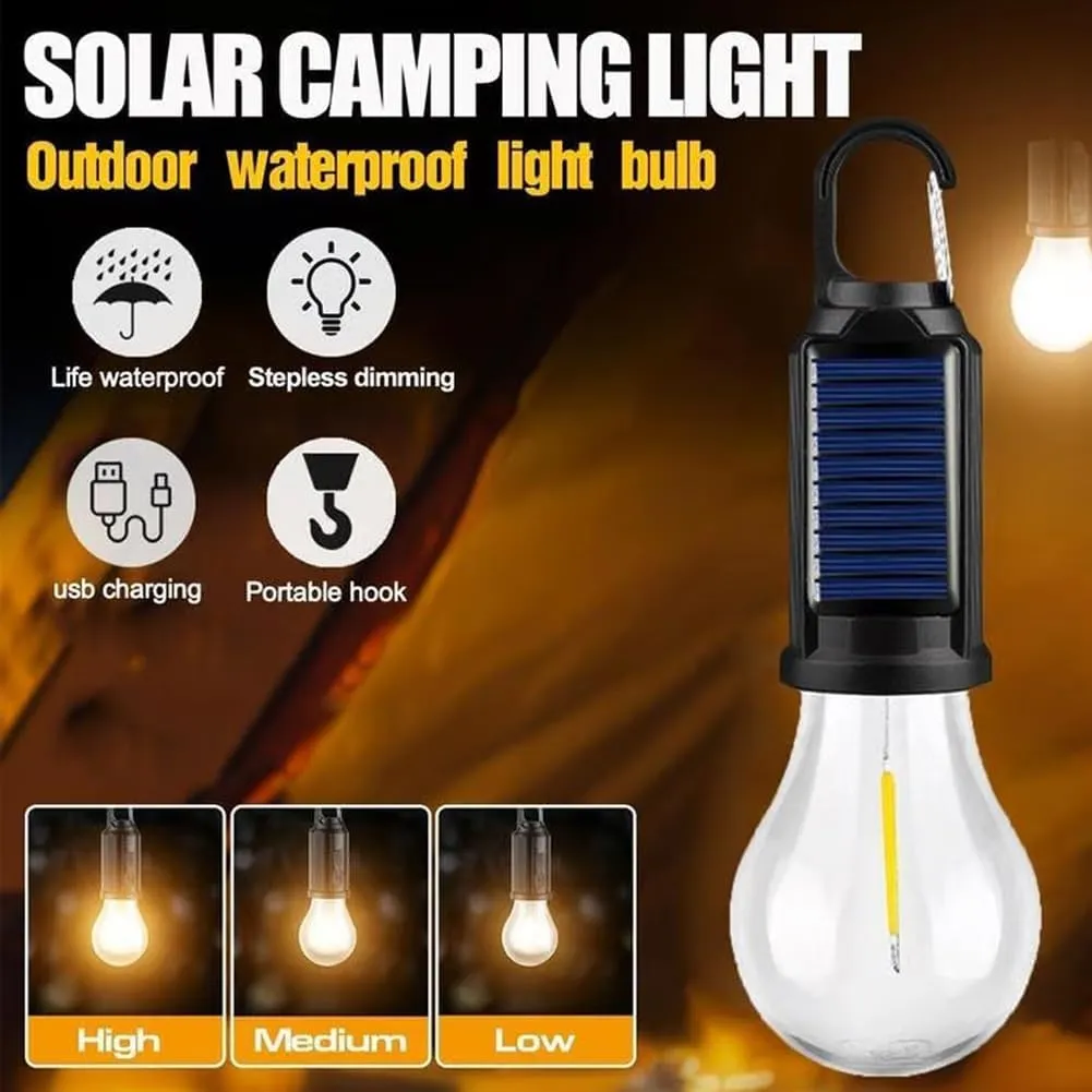 Solar Camp Bulbs, Rechargeable Hooked Camp Light Bulbs, Ipx4 Waterproof LED Tent Lights with 3 Modes, USB Charging Portable Outdoor for Camping Hiking Fishing Emergency(Style B)