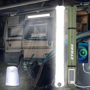 Solar Camping Lights Bars 33.5IN/85CM Tent Lights Rechargeable 4000mAh Foldable Inflatable for Outdoor IP66 Waterproof LED Tube Light for Camping, Hiking, Travel and More