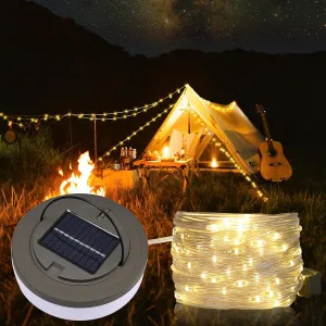 Solar Camping String Lights 32.8Ft (Warm),2 in 1 Rechargeable Camping Lights with 7 Modes,Waterproof Fairy String Lights,Tent Lights for Camping,Hiking and Decorations