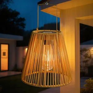 Solar Hanging Lanterns Outdoor Waterproof Rattan 12.3" Solar Lights LED Lantern Gifts for Women Decorative Lanterns for Lawn, Patio, Yard, Landscape, Porches, Hallway Garden Decor (Nature)