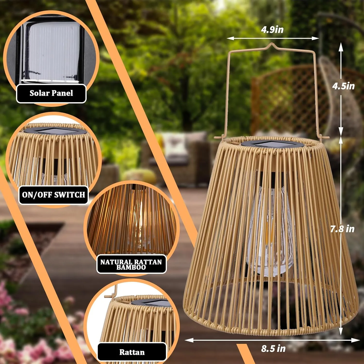 Solar Hanging Lanterns Outdoor Waterproof Rattan 12.3" Solar Lights LED Lantern Gifts for Women Decorative Lanterns for Lawn, Patio, Yard, Landscape, Porches, Hallway Garden Decor (Nature)