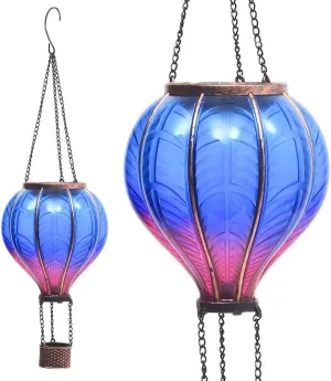 Solar Hot Air Balloon Lantern: Blue Flickering Flame, Waterproof, Ideal Gift for Mom, Grandma & Women's Birthday - Perfect for Lawn, Patio, Porch, Tree Décor; Thoughtful Garden Ornament
