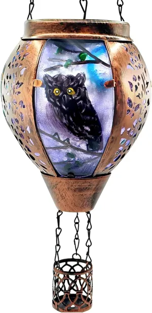Solar Hot Air Balloon Lantern Warm White Light, Solar Hot Air Balloon Waterproof Lantern, Suitable for Garden Farmhouse Decoration (Twilight Owl)